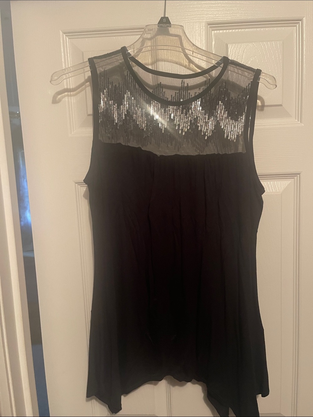 Dress Barn Black Sleeveless Top with Silver Sequin Yoke
